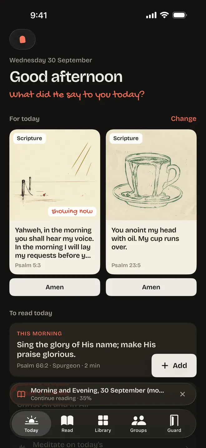 Mutter's Today screen in dark mode.
